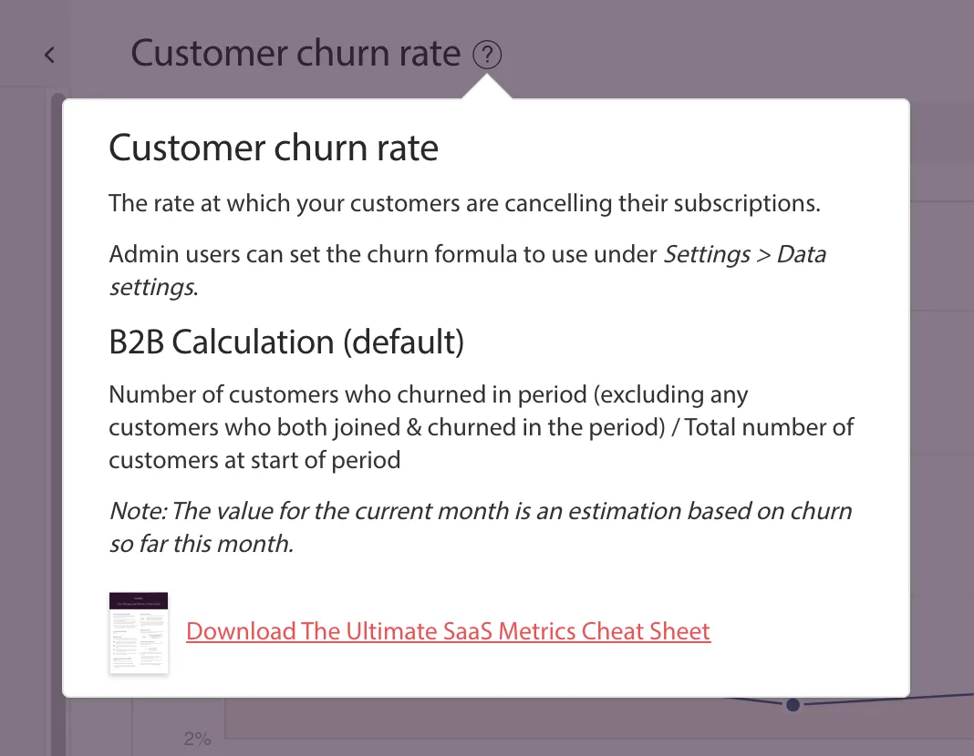 The ChartMogul product contains tooltips with useful content and links to relevant resources.