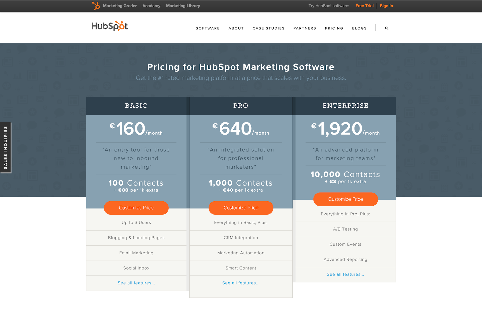 Hubspot Pricing Page