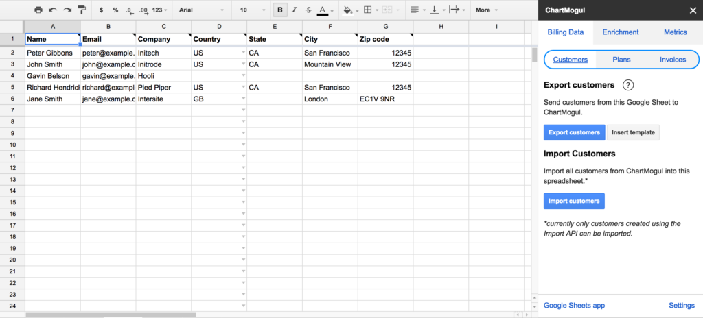 Google Sheets Customers