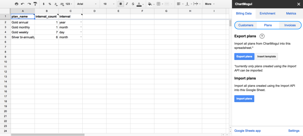 Google Sheets Plans