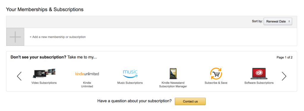 Manage amazon subscriptions