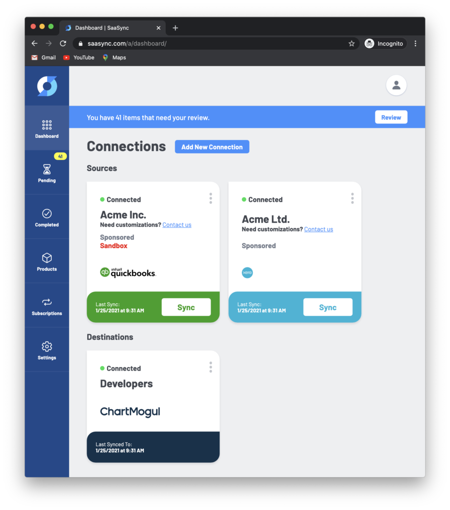 The SaaSync dashboard