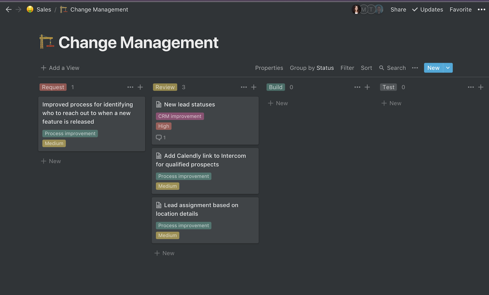 Change management board example