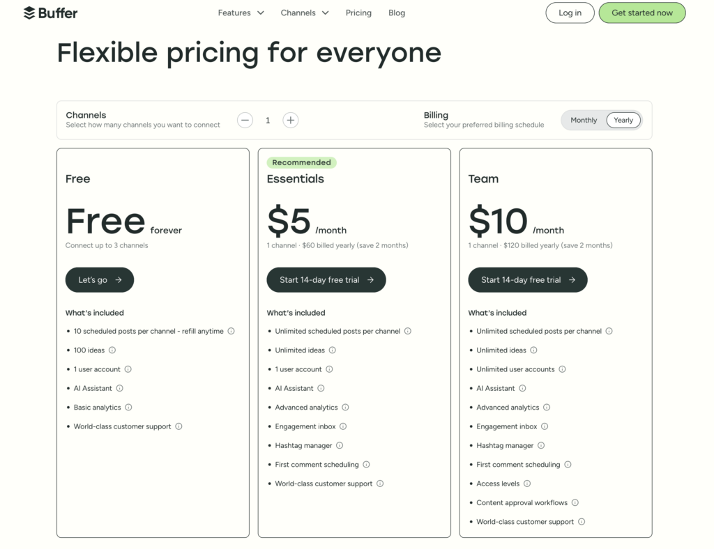 Buffer pricing