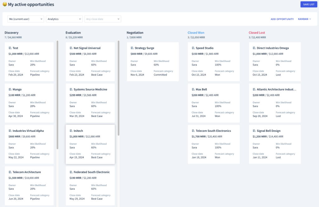 Track opportunities via Kanban
