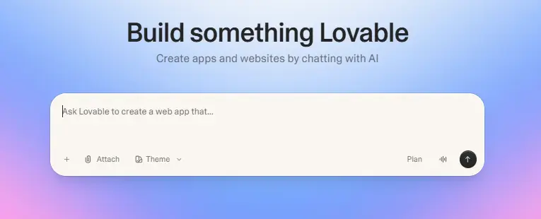 A part of the Lovable UI, showing an AI prompt box labeled 'Build something Lovable' with subtitle 'Create apps and websites by chatting with AI'.